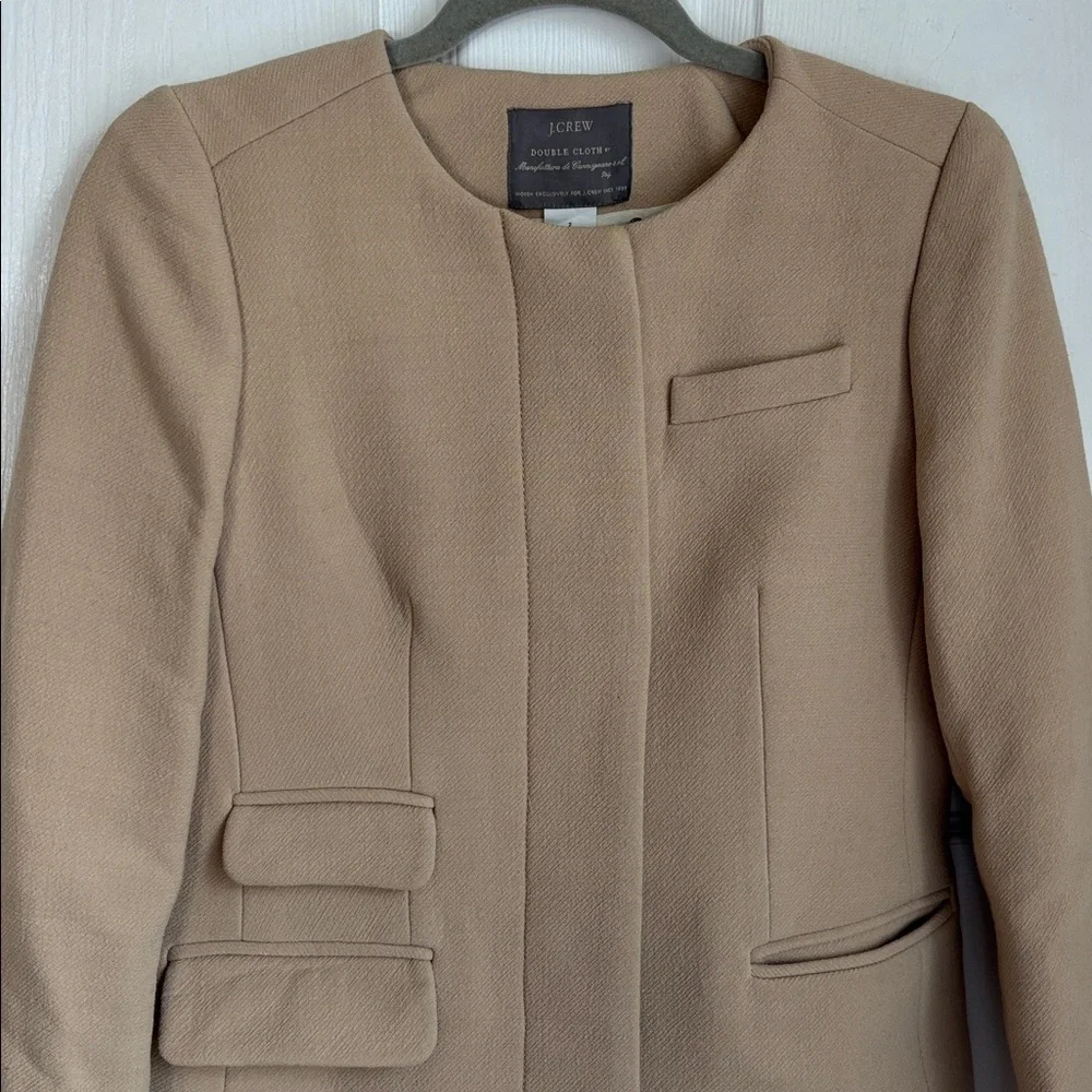 J. Crew Double Cloth Tan Symphony Coat Wool Blend Size 2 pea coat no collar - Picture 8 of 13